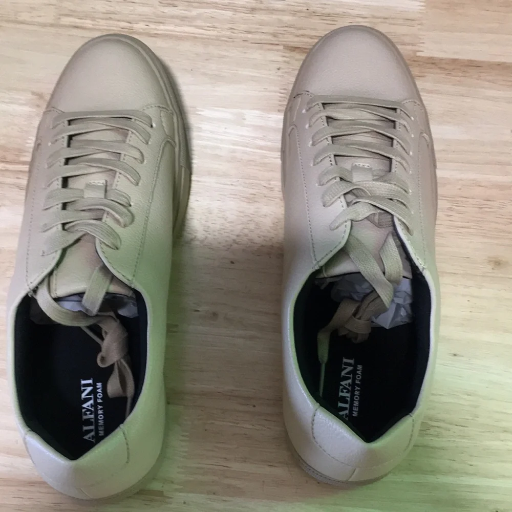 New WB Alfani Men’s Beige Leather Low-Top Sneakers